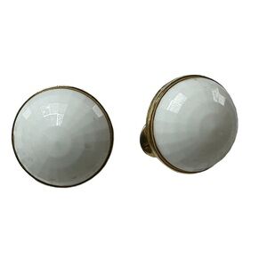 Monet Red White Enamel Round Clip Vintage Earrings